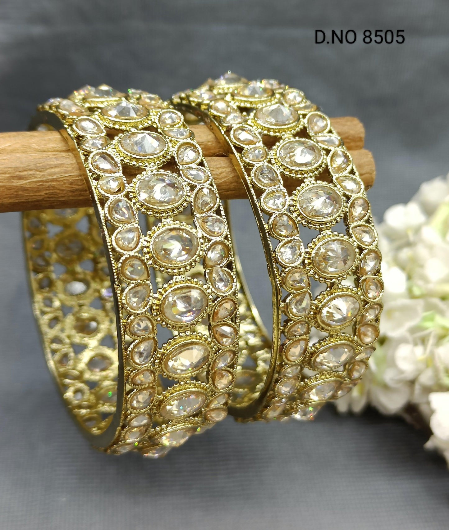 Beautiful Mehndi Polki Bangles Sku- 8505 G2 - rchiecreation