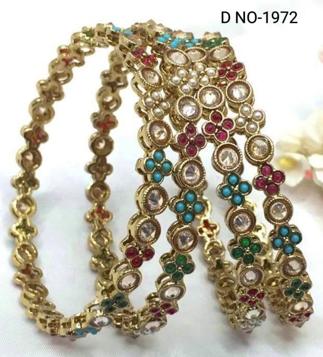 Beautiful Multy Polki Bangles Sku-1972 F1 - rchiecreation