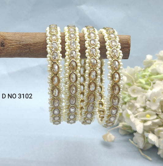 Beautiful Pearl Polki Bangles Sku-3102 G2 - rchiecreation