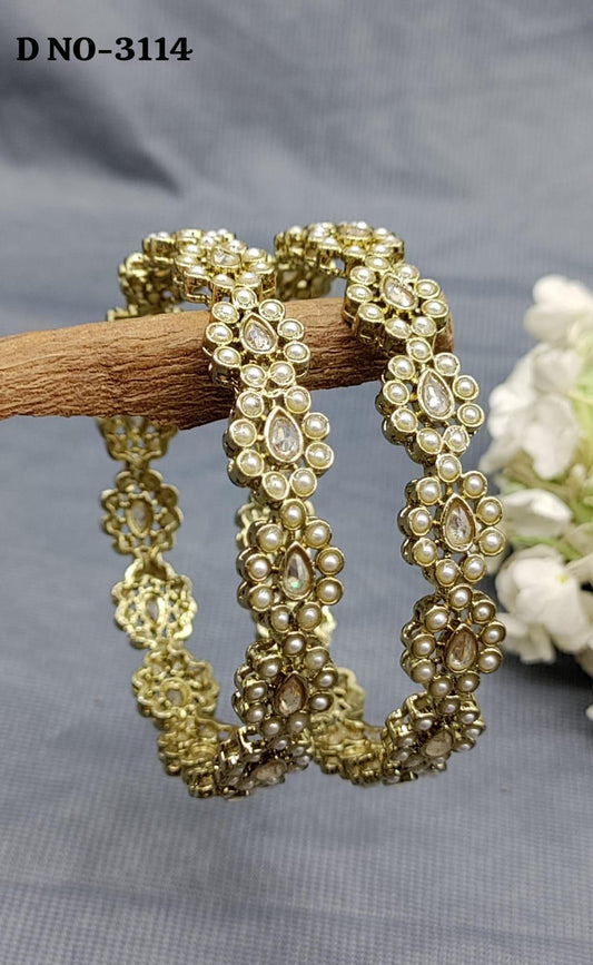 Beautiful Pearl Polki Bangles Sku 3114 F2 - rchiecreation