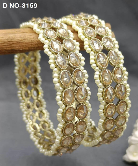 Beautiful Pearl Polki Bangles Sku-3159 F3 - rchiecreation