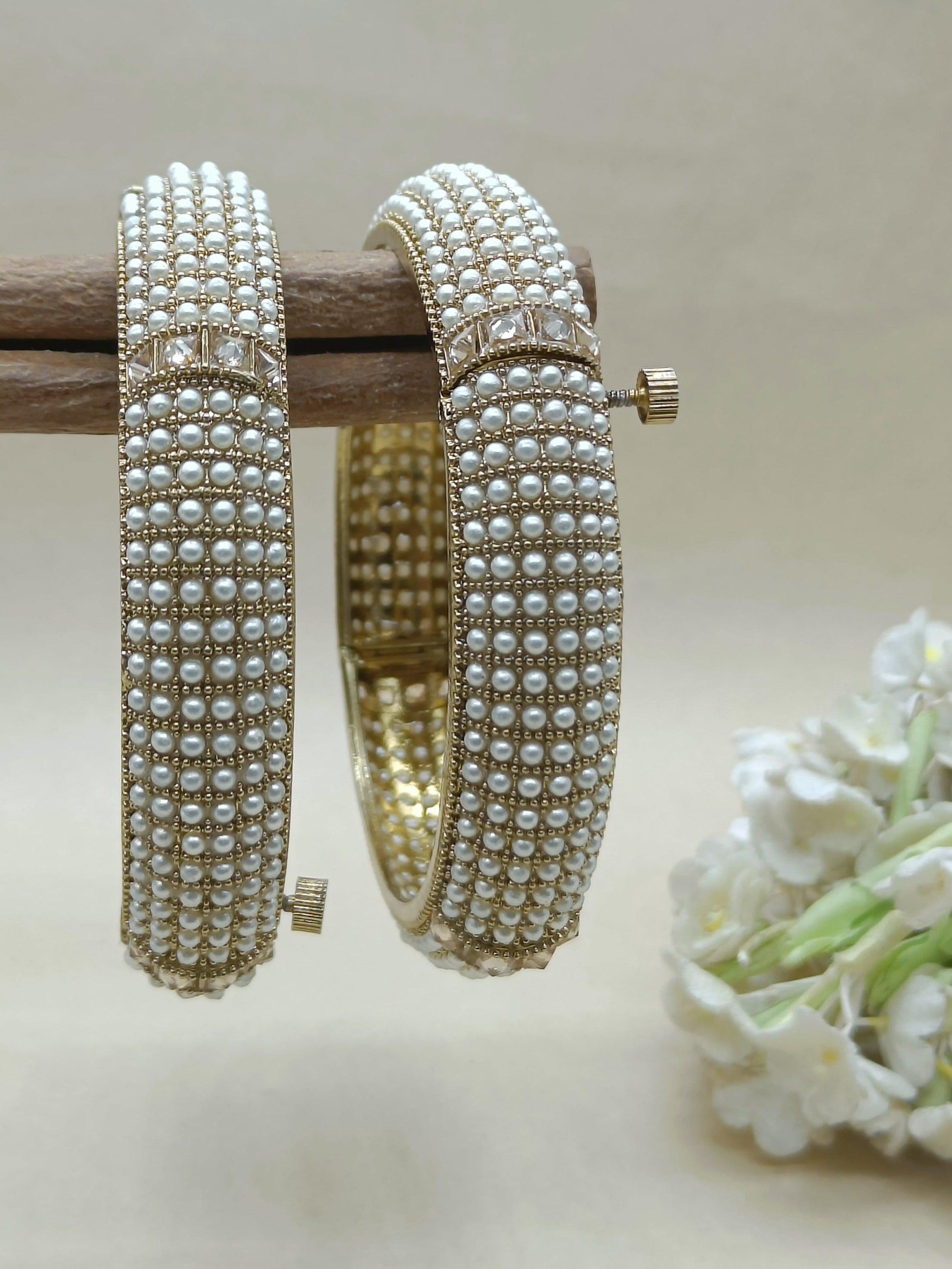 Beautiful Pearl Polki Bangles Sku 3175 G2 - rchiecreation