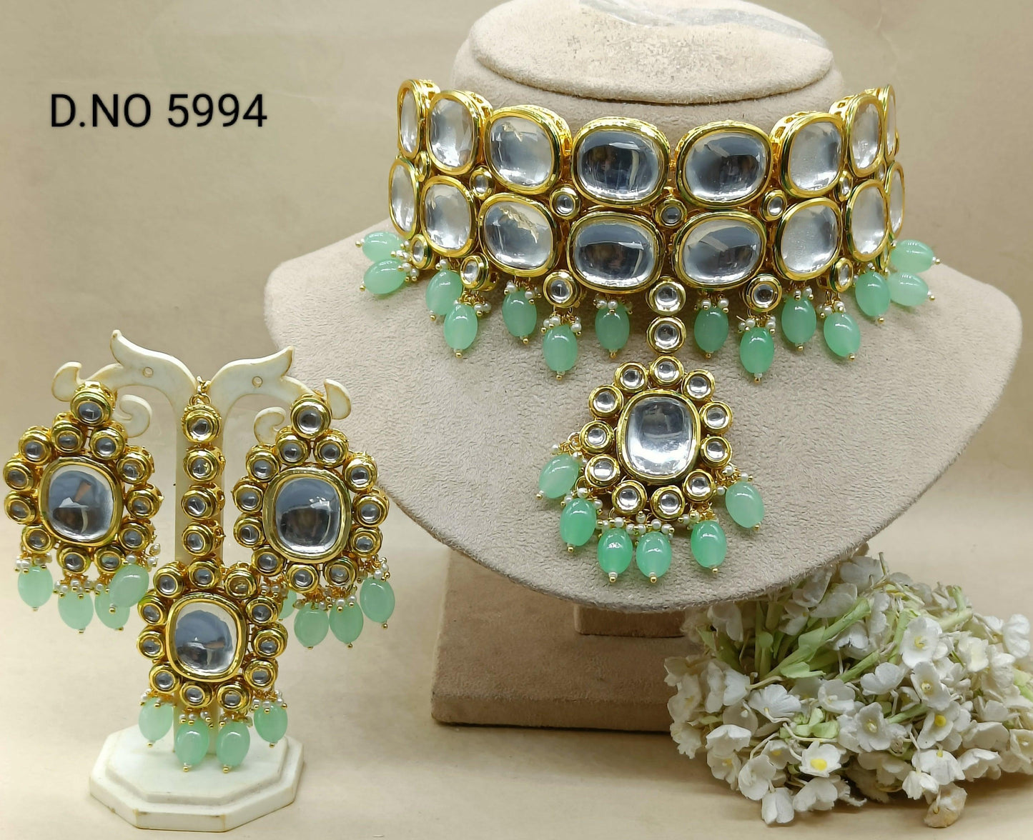 Big Kundan Necklace Set Sku 5994 D4 - rchiecreation