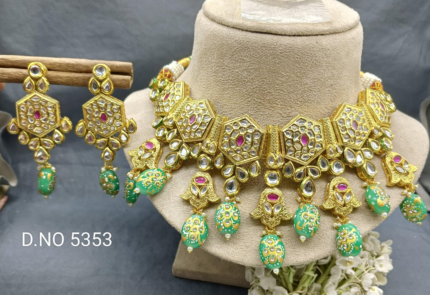 Bollywood Kundan Necklace Set Sku 5353 D4 - rchiecreation