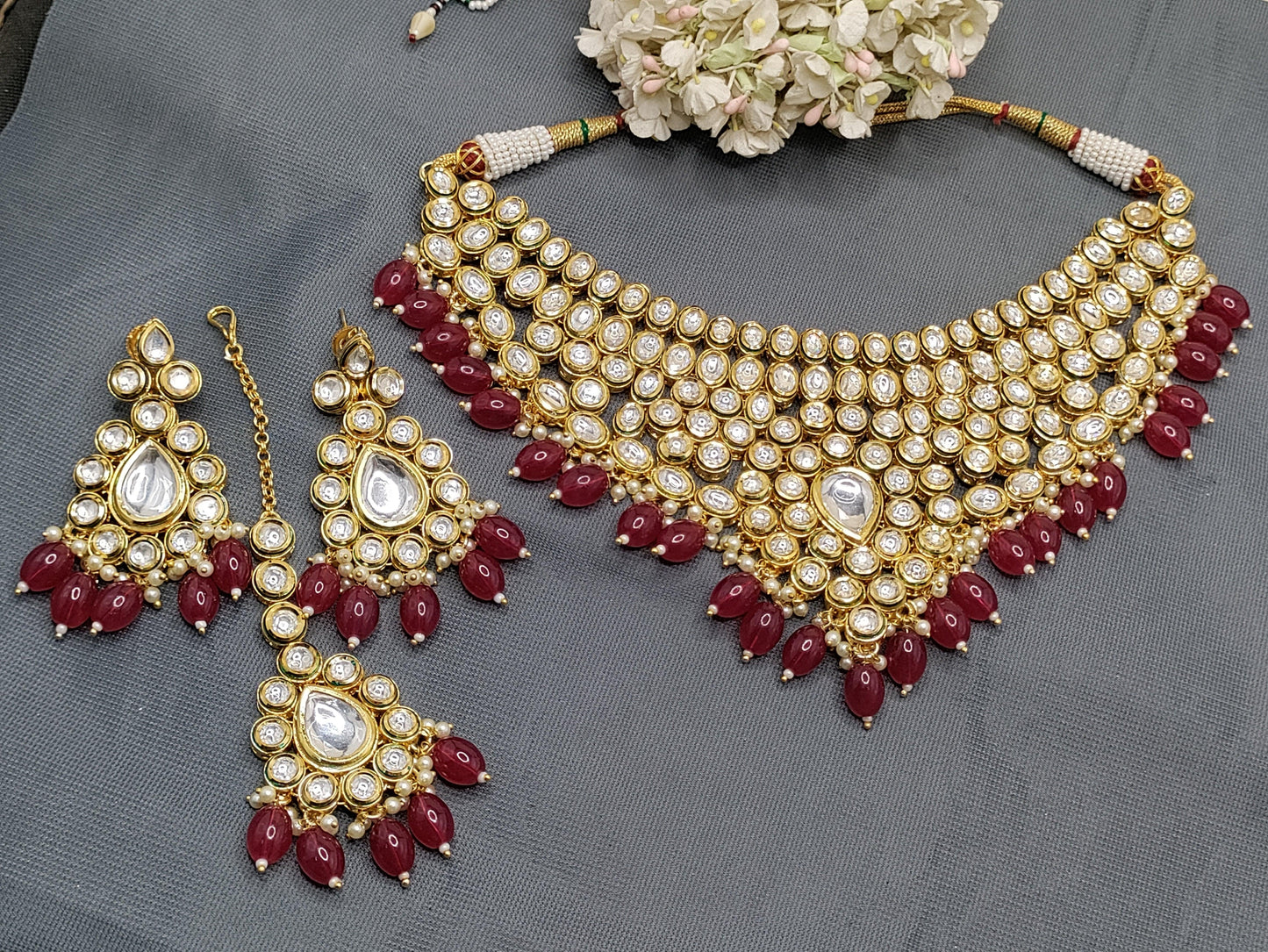 Bollywood Kundan Necklace Sku 1087D4 - rchiecreation