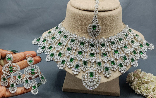 Bridal Diamond Necklace Rodium Sku-6176 D5 - rchiecreation