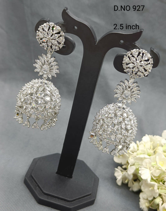 Cz Ad Jhumki Earring Rodium Sku 927 C1 - rchiecreation