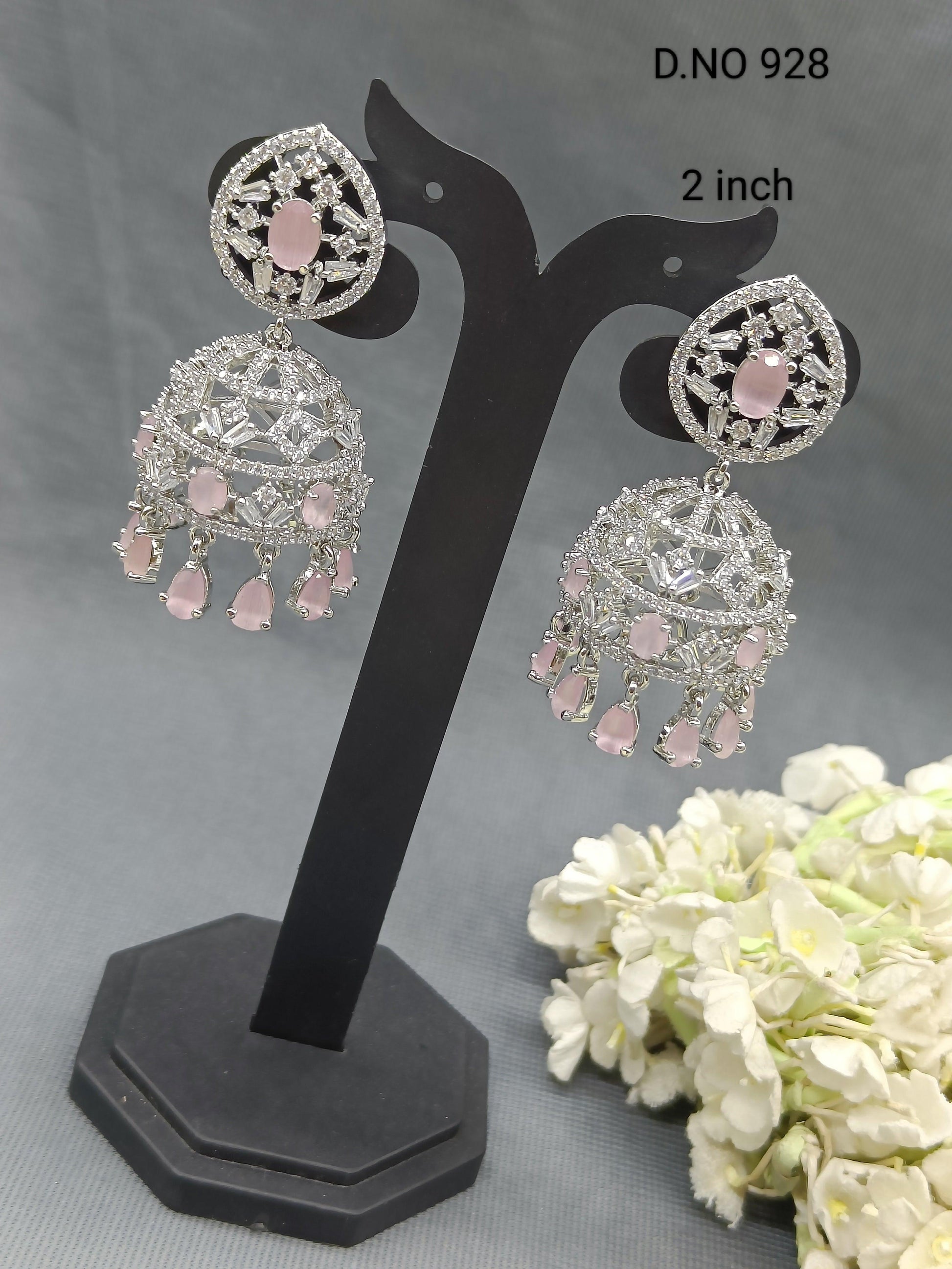 Cz Ad Jhumki Earring Rodium Sku 928 C1 - rchiecreation