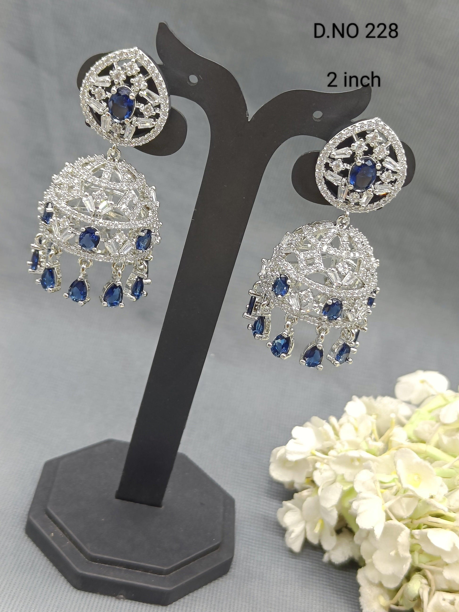 Cz Ad Jhumki Earring Rodium Sku 928 C1 - rchiecreation