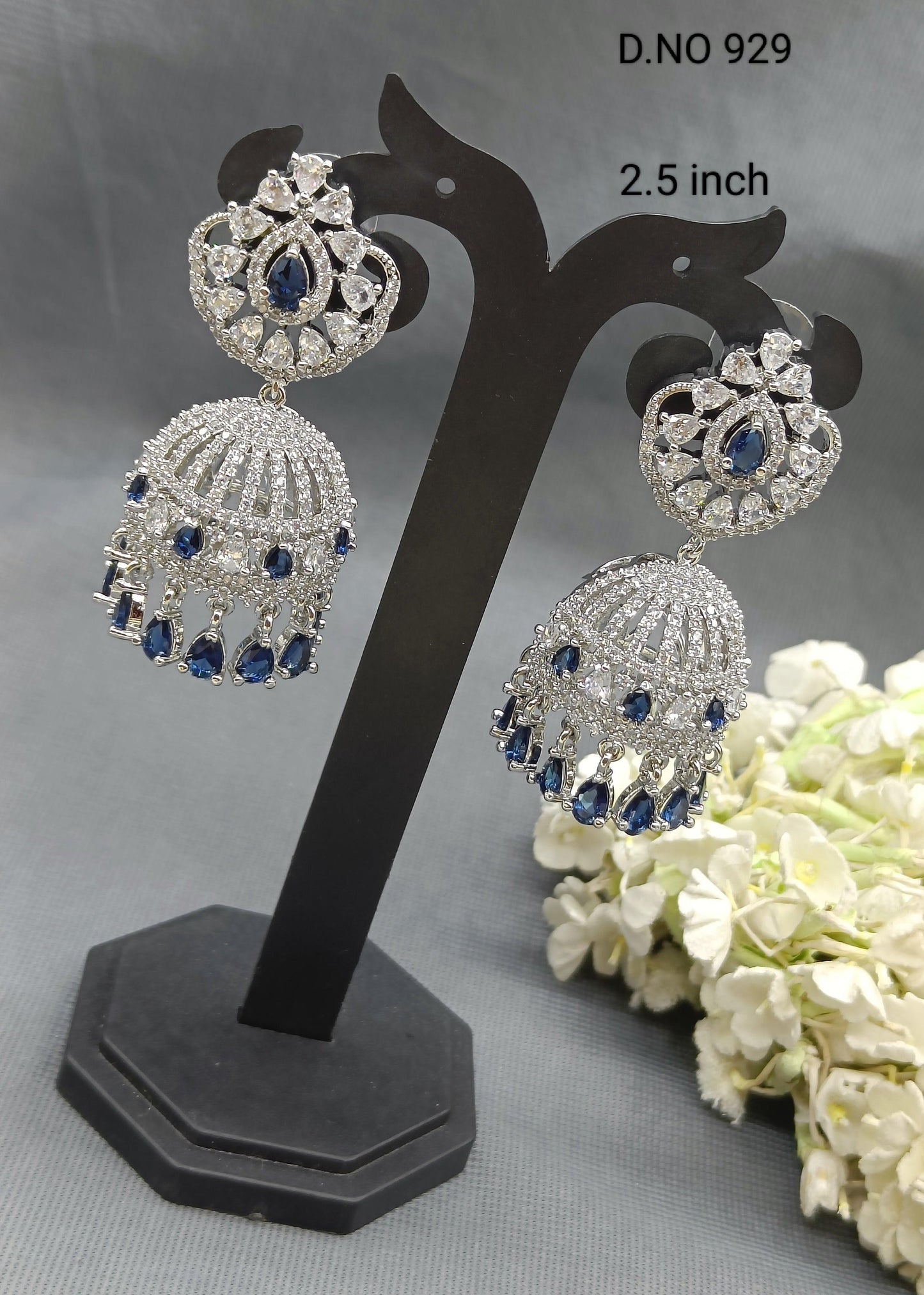 Cz Ad Jhumki Earring Rodium Sku 929 C1 - rchiecreation