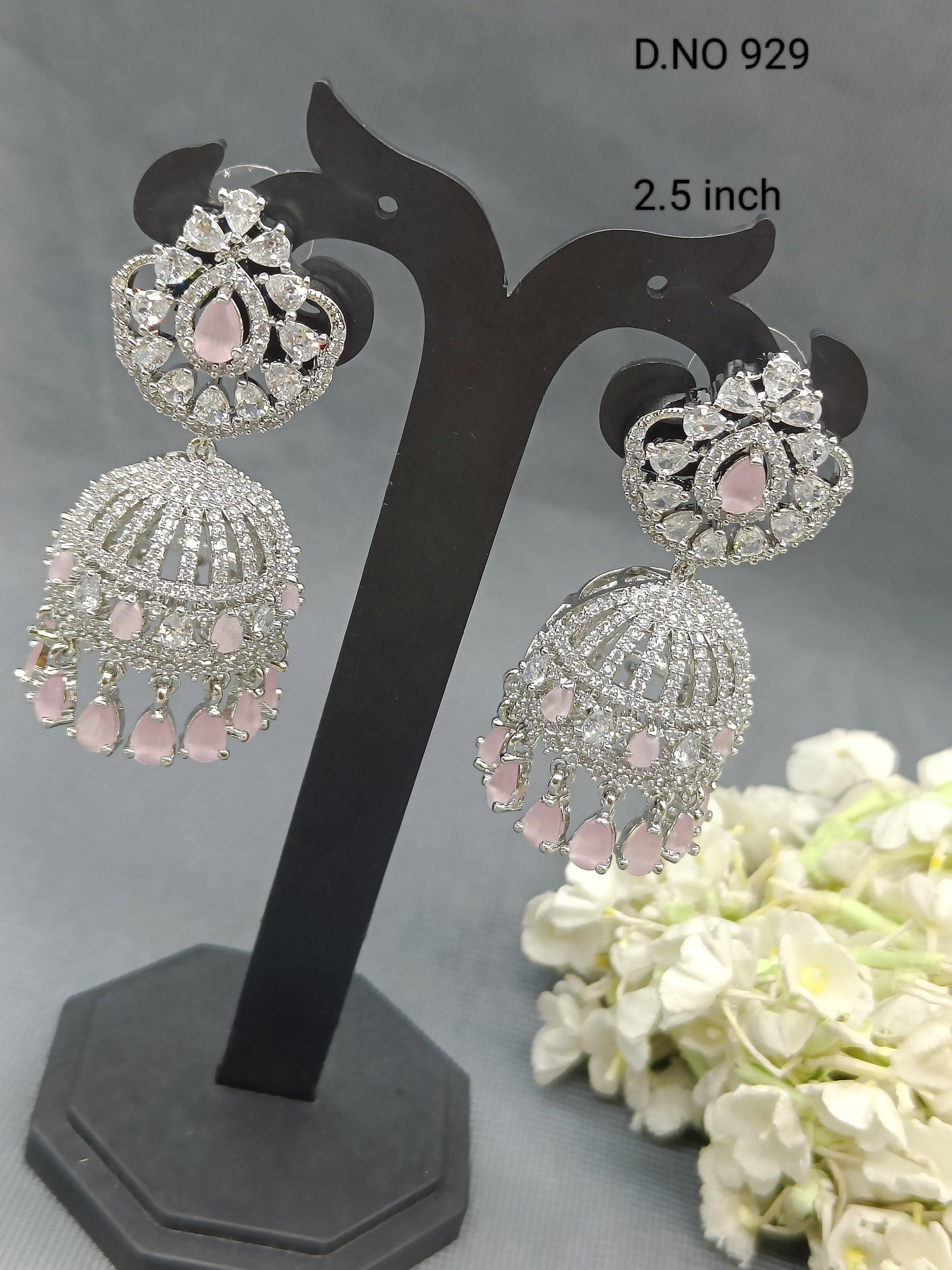 Cz Ad Jhumki Earring Rodium Sku 929 C1 - rchiecreation