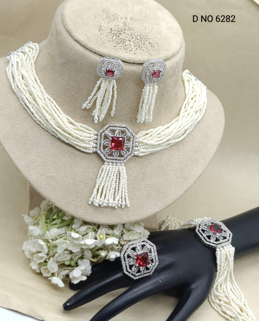 Cz Rodium Combo Choker Set Sku 6282 D5 - rchiecreation