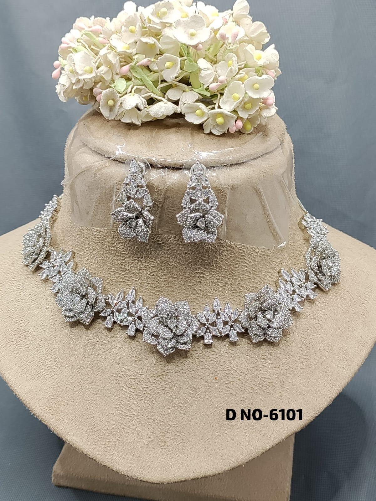Designer Party Wear Necklace Rodium Sku 6101 C3 - rchiecreation
