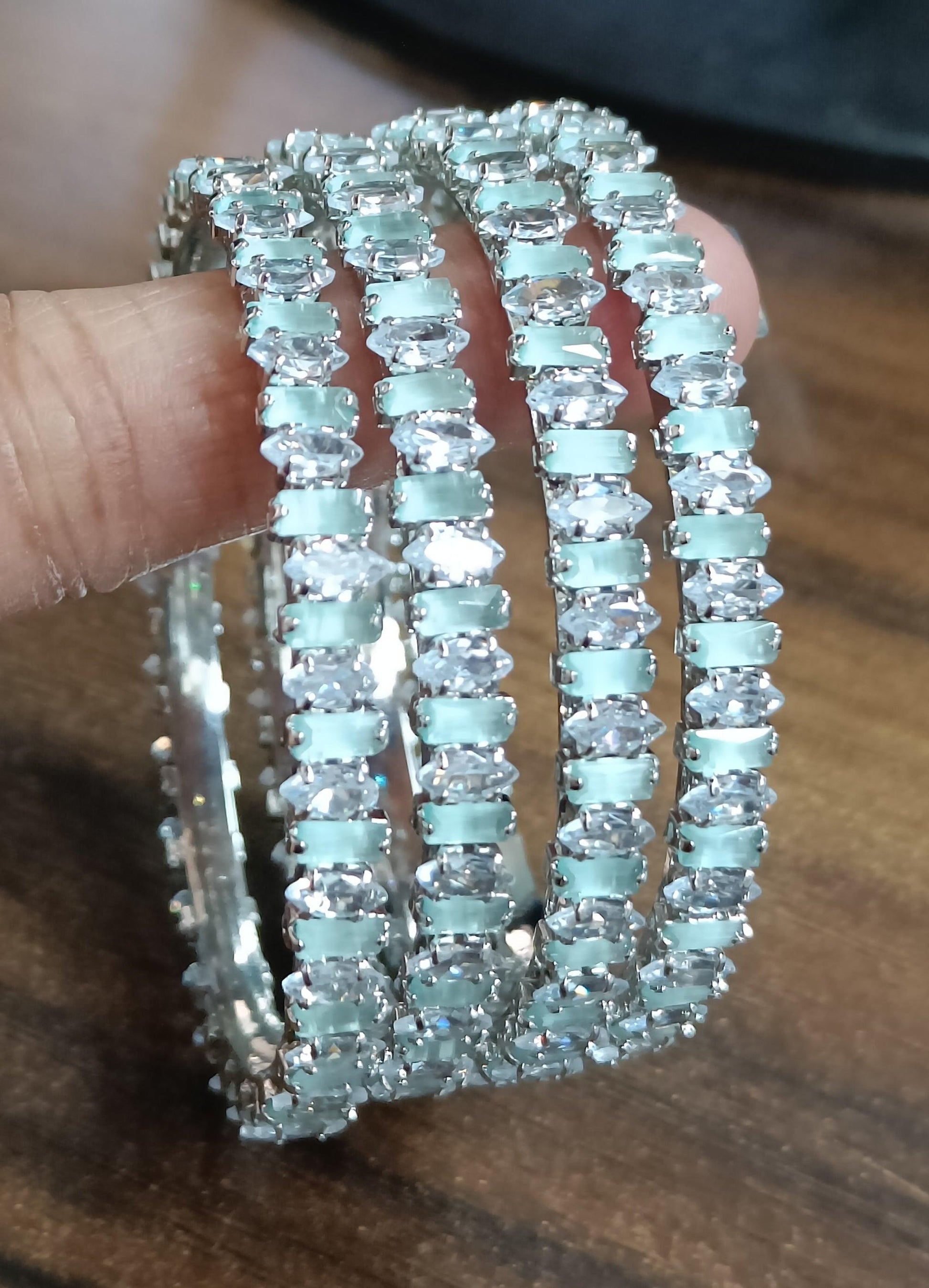 Diamond Bangles Rodium Sku-5039 C4 - rchiecreation