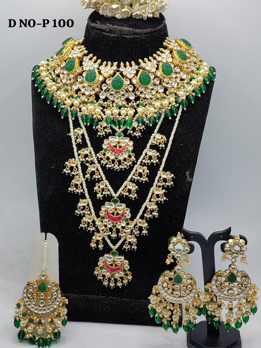 Emraled Green Kundan Bridal Necklace Set Sku- P 100 - rchiecreation