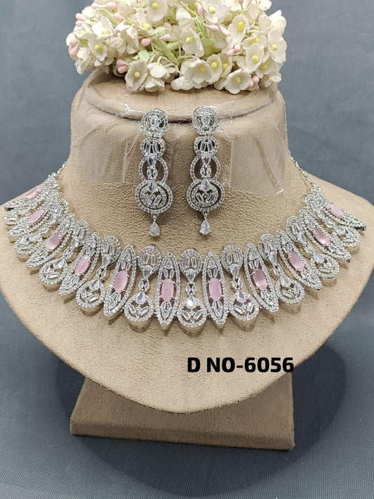 Fashion Jewellery Diamond Necklace Rodium Sku 6056 C3 - rchiecreation