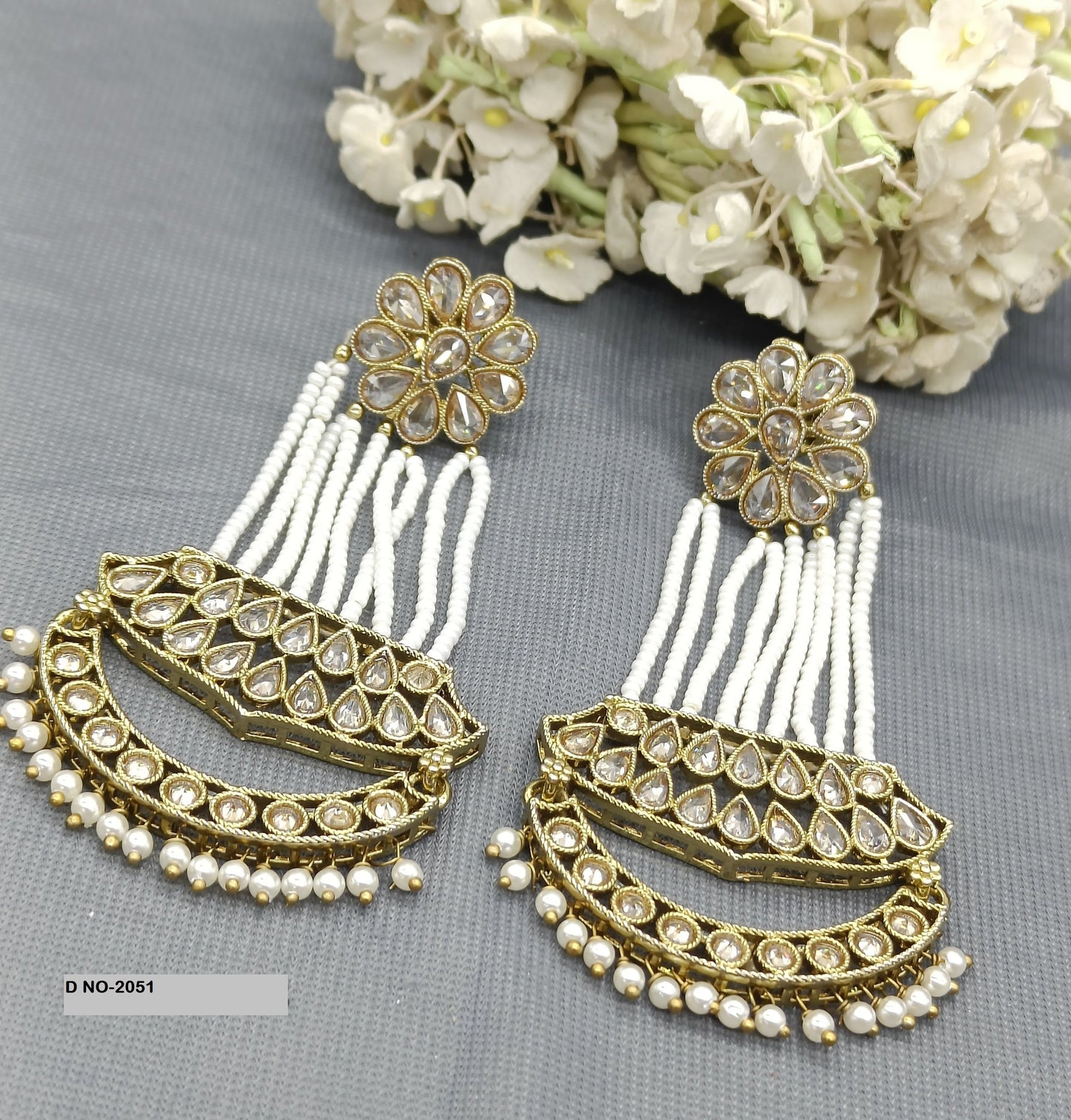 Polki Mehandi Pearl Earring Sku-2051 rchiecreation