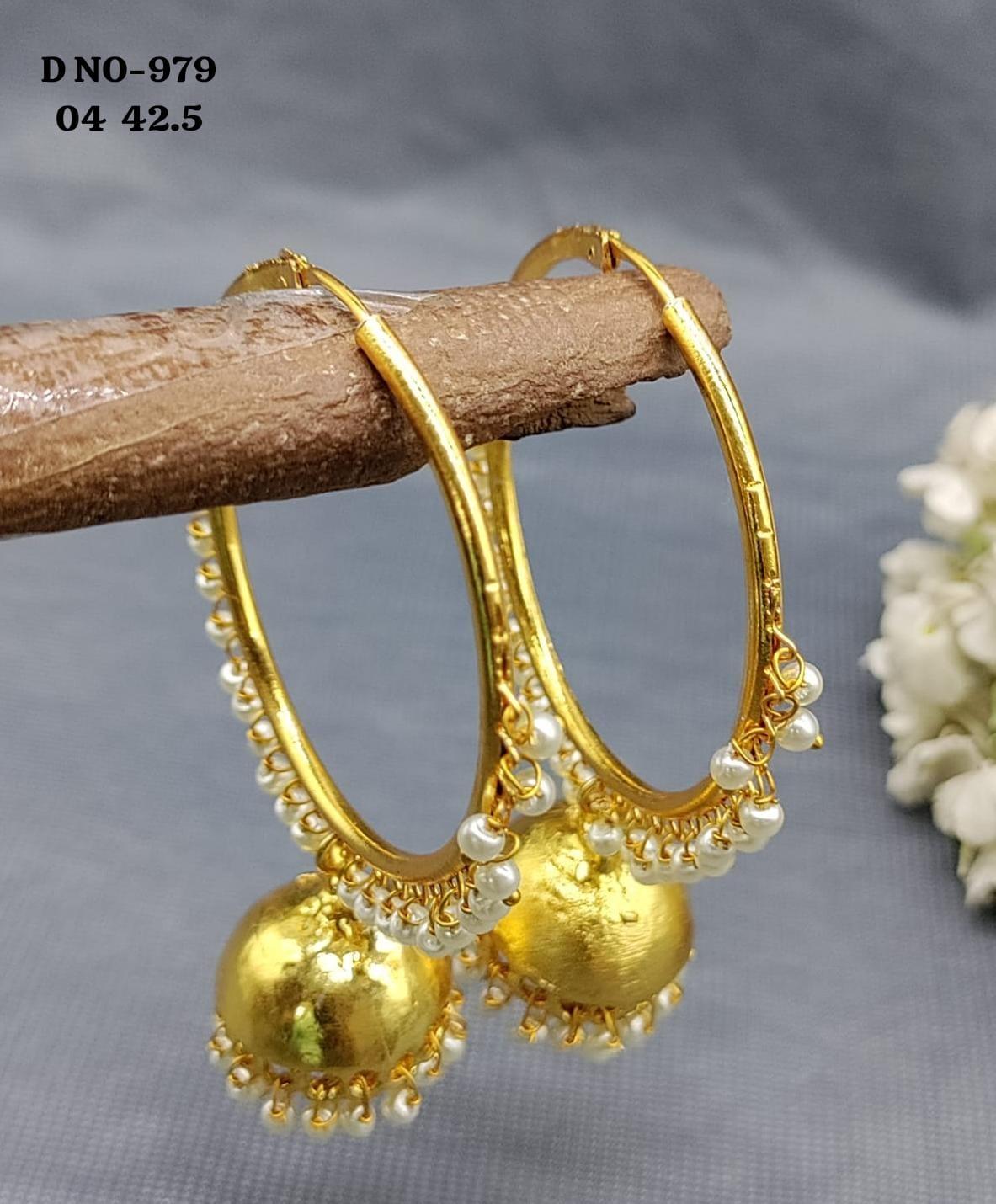 Golden Hoop Bali Jhumki Earring Sku-979 E3 - rchiecreation