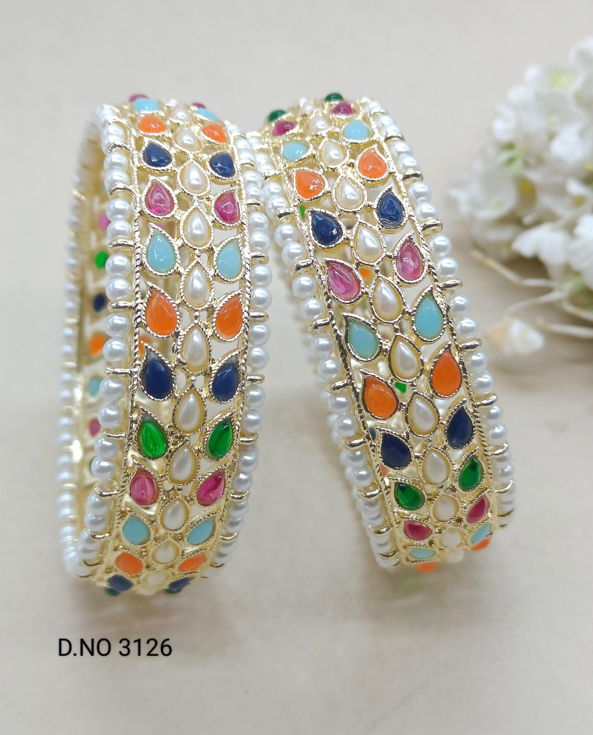 Golden Kundan Bangles Sku 3126 G3 - rchiecreation