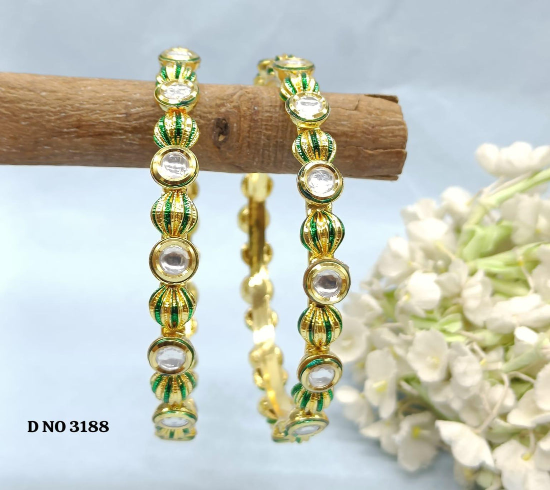 Golden Kundan Bangles Sku -3188 G2 - rchiecreation