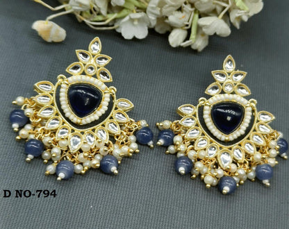 Golden Kundan Earing Sku-794 A1 - rchiecreation