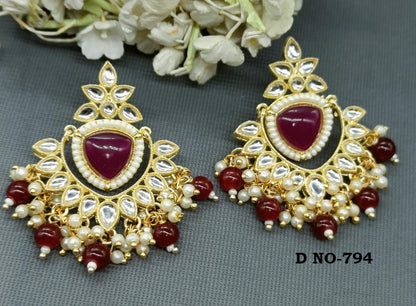 Golden Kundan Earing Sku-794 A1 - rchiecreation