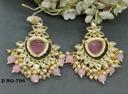 Golden Kundan Earing Sku-794 A1 - rchiecreation