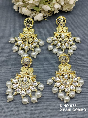 Golden Kundan Earring SKU-975 E3 - rchiecreation
