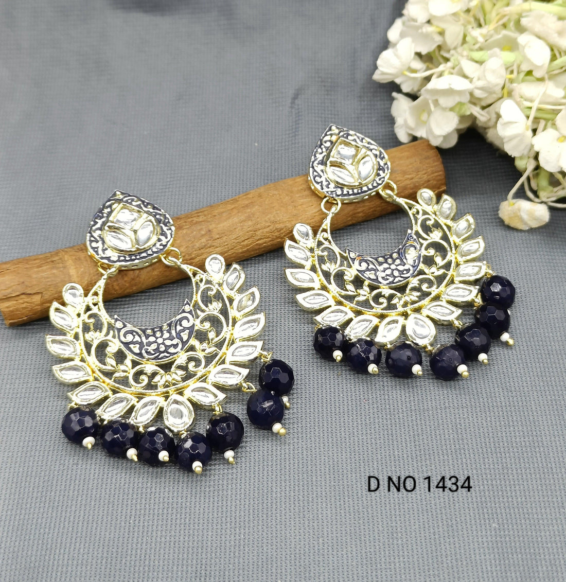 Golden Kundan Minakari Earing Sku 1434 A2 - rchiecreation