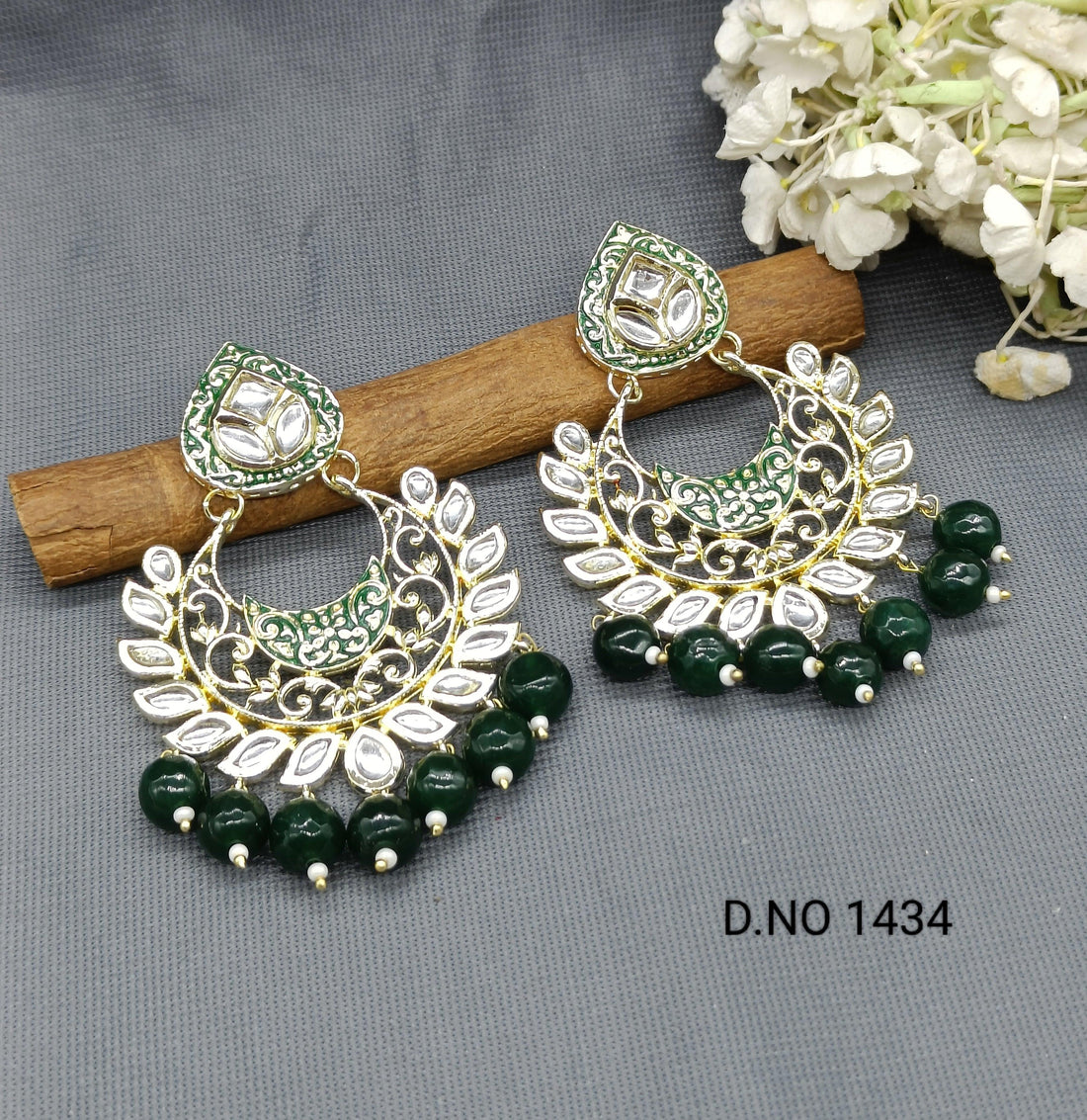 Golden Kundan Minakari Earing Sku 1434 A2 - rchiecreation