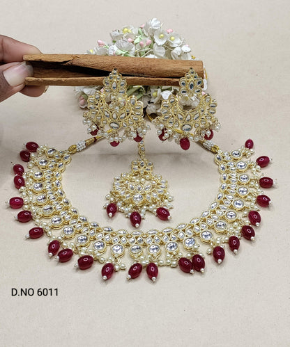 Golden Kundan Necklace Set Sku-6011 B4 - rchiecreation