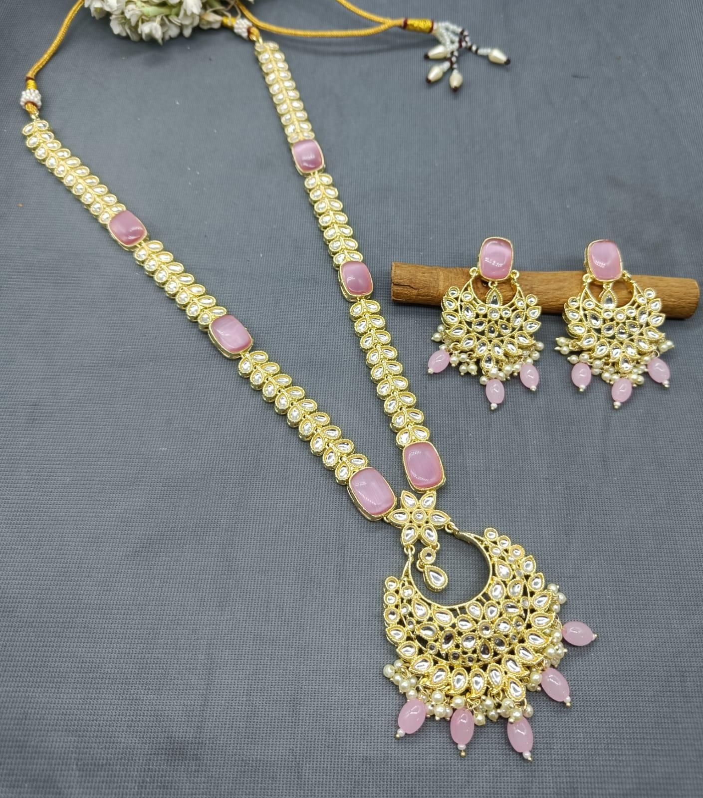 Golden Kundan Necklace Set Sku-6163 B 2 - rchiecreation