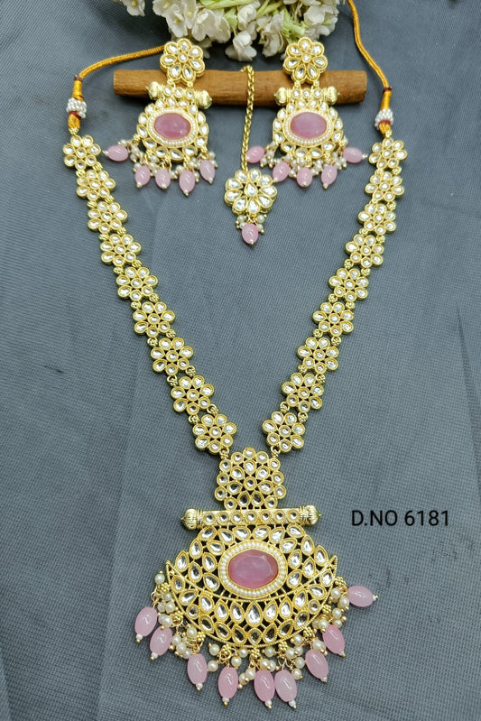 Golden Kundan Necklace Set Sku 6181 B4 - rchiecreation