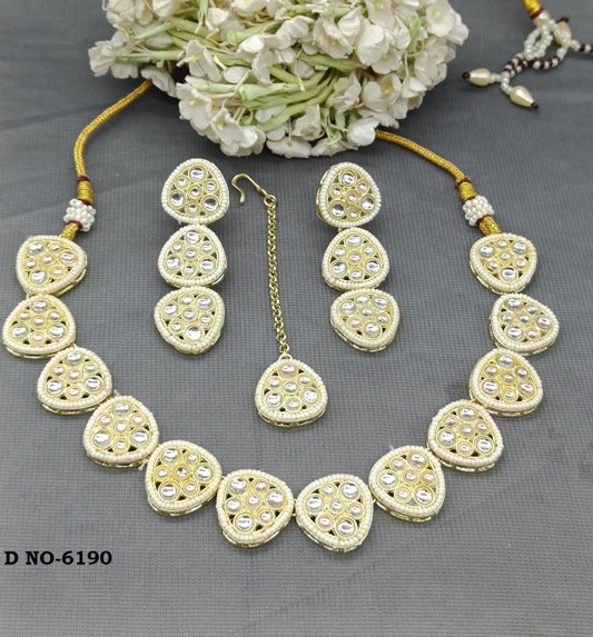 Golden Kundan Necklace Sku-6190 B4 - rchiecreation