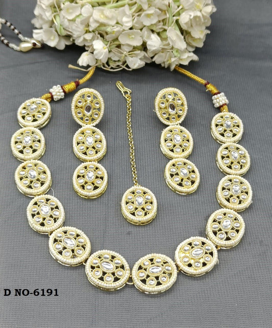 Golden Kundan Necklace Sku-6191 B4 - rchiecreation