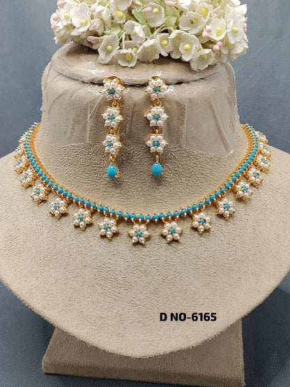 Golden Pearl Necklace Set Sku-6165 D3 - rchiecreation