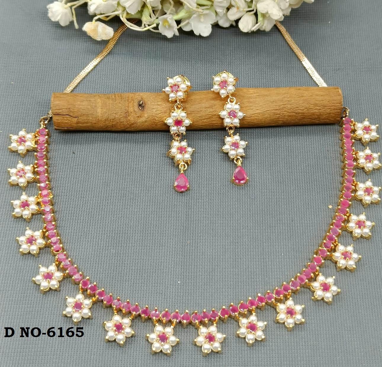 Golden Pearl Necklace Set Sku-6165 D3 - rchiecreation