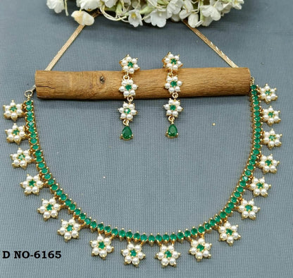 Golden Pearl Necklace Set Sku-6165 D3 - rchiecreation