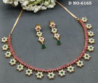 Golden Pearl Necklace Set Sku-6165 D3 - rchiecreation