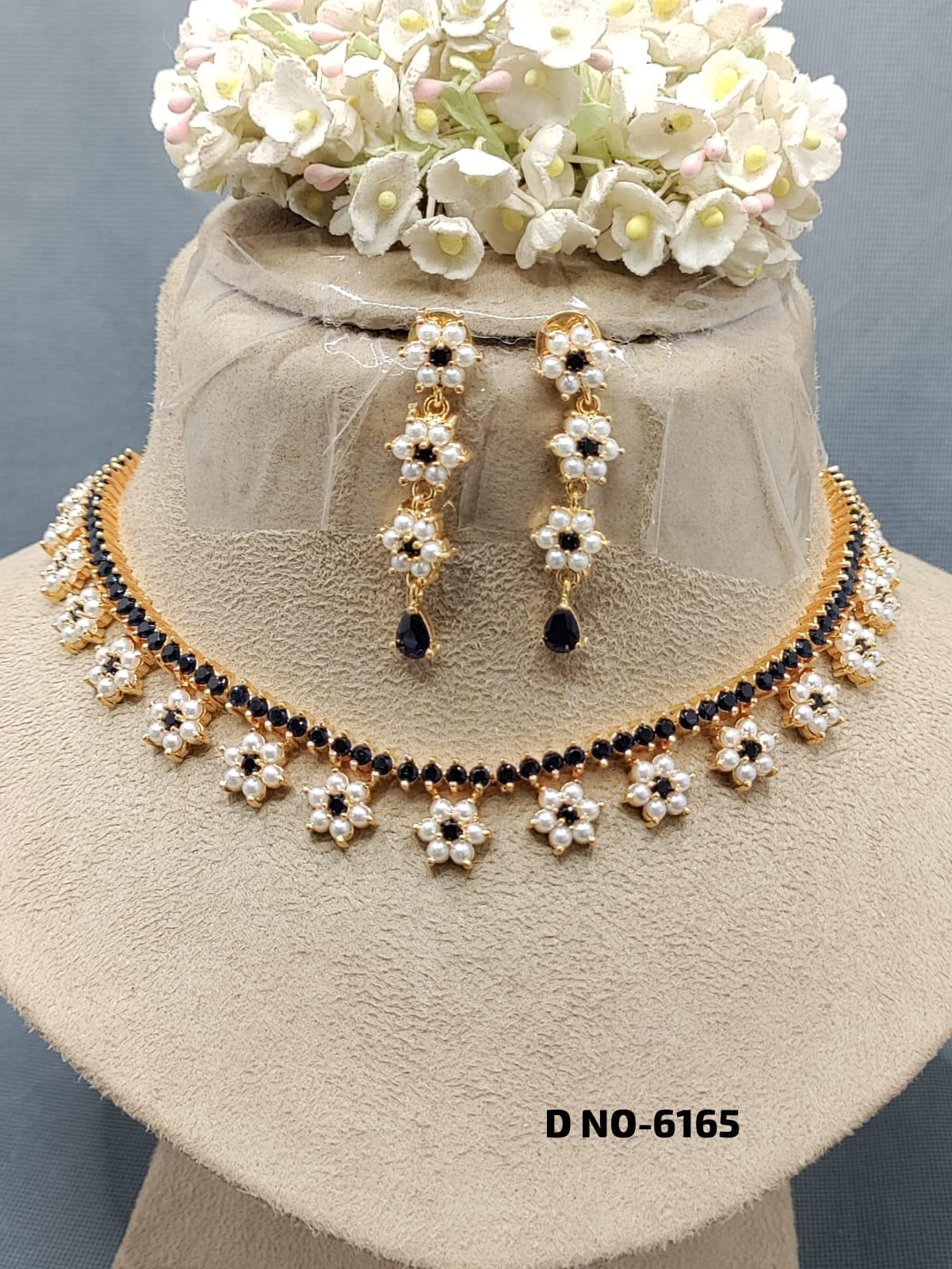 Golden Pearl Necklace Set Sku-6165 D3 - rchiecreation