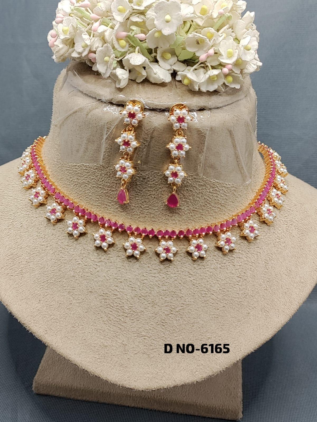 Golden Pearl Necklace Set Sku-6165 D3 - rchiecreation