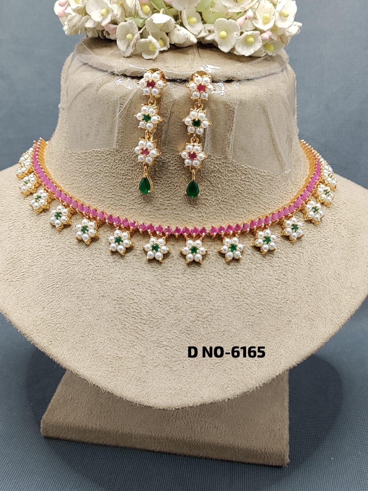 Golden Pearl Necklace Set Sku-6165 D3 - rchiecreation