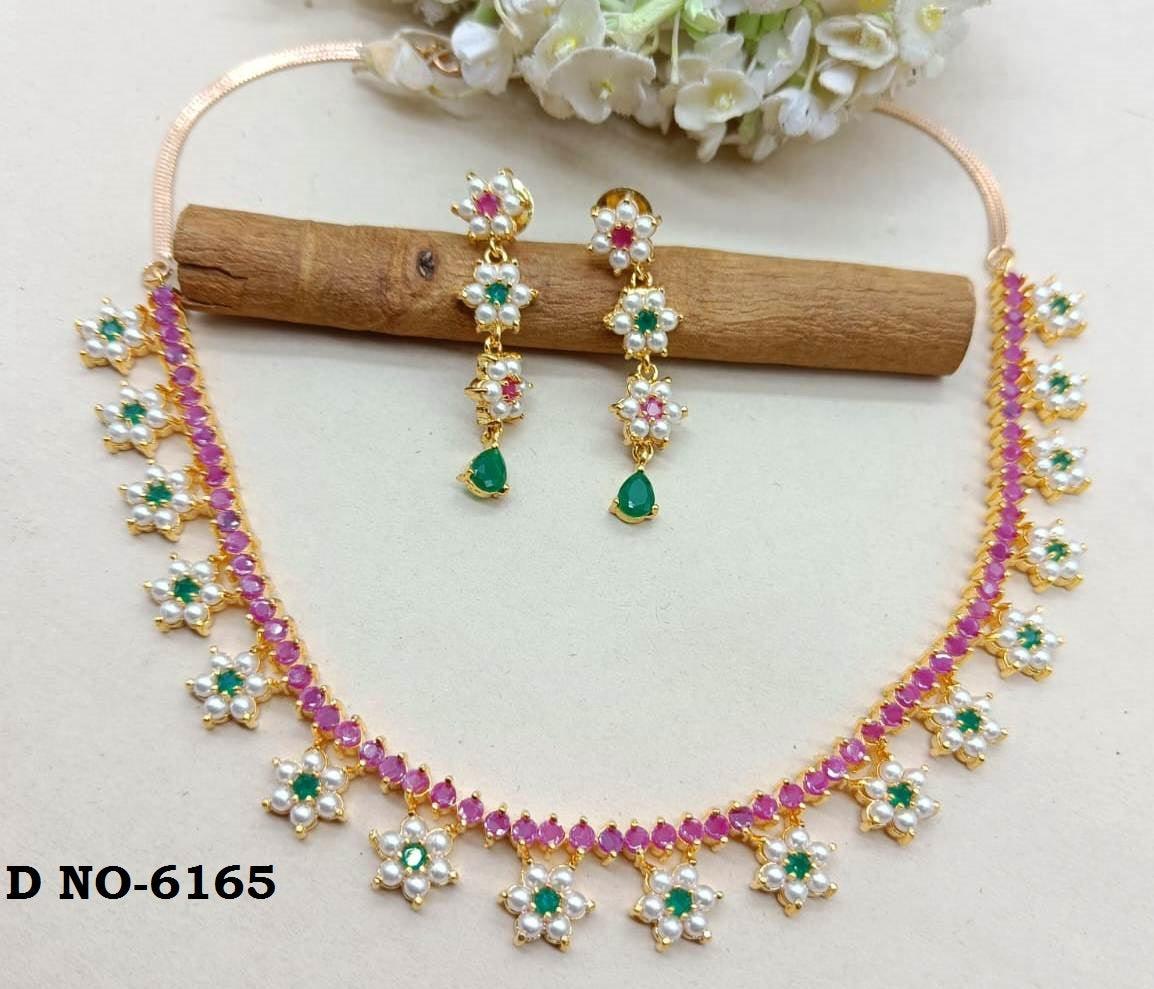 Golden Pearl Necklace Set Sku-6165 D3 - rchiecreation