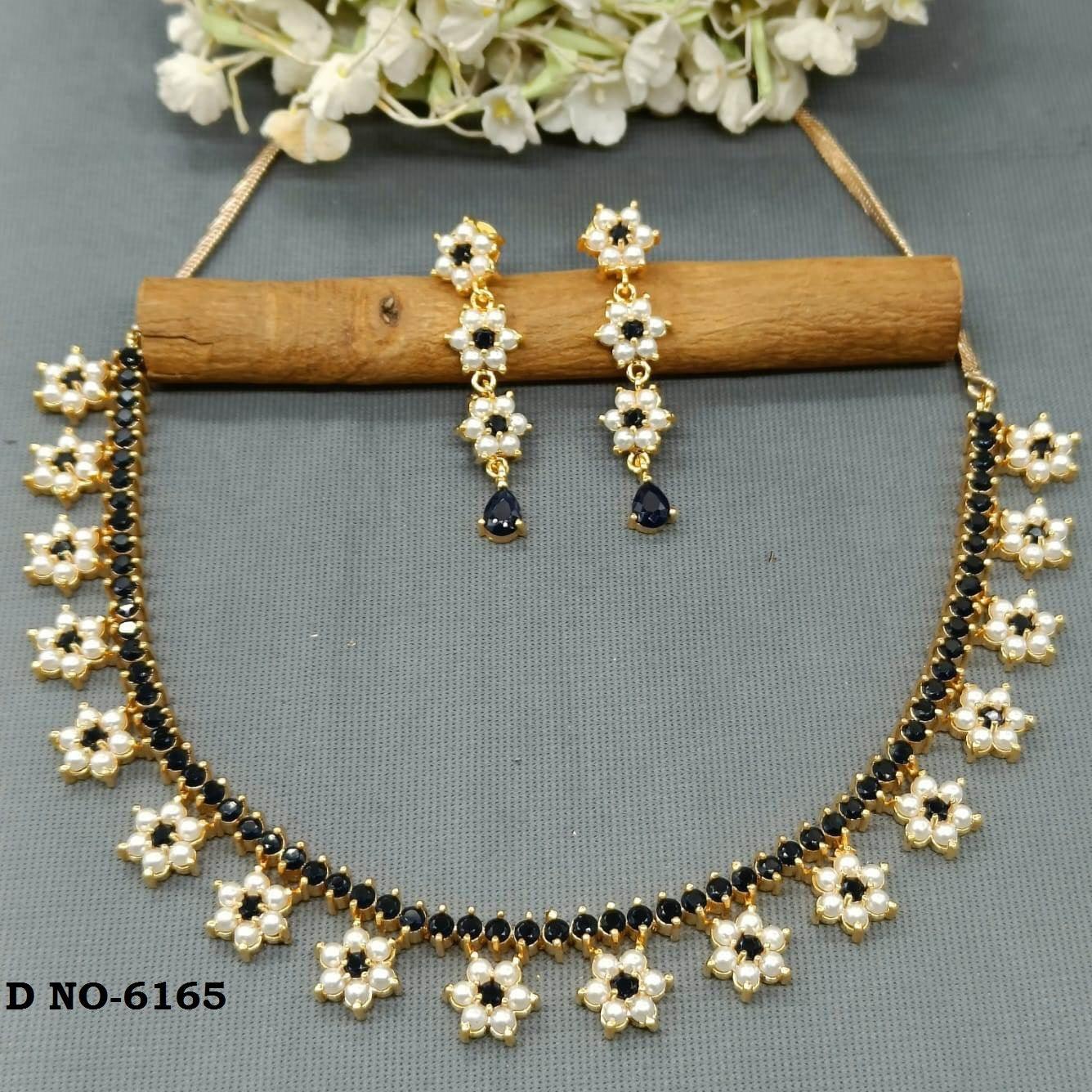 Golden Pearl Necklace Set Sku-6165 D3 - rchiecreation