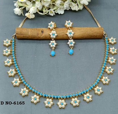 Golden Pearl Necklace Set Sku-6165 D3 - rchiecreation