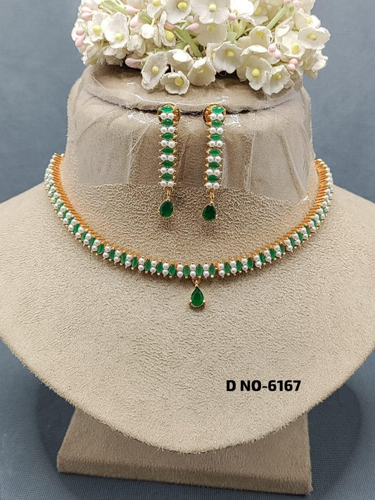 Golden Pearl Necklace Set Sku-6167 D3 - rchiecreation