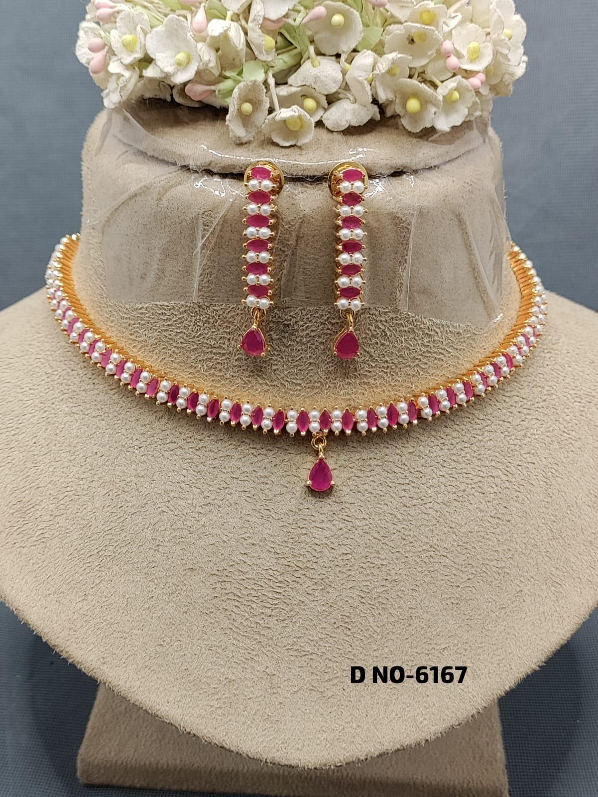 Golden Pearl Necklace Set Sku-6167 D3 - rchiecreation