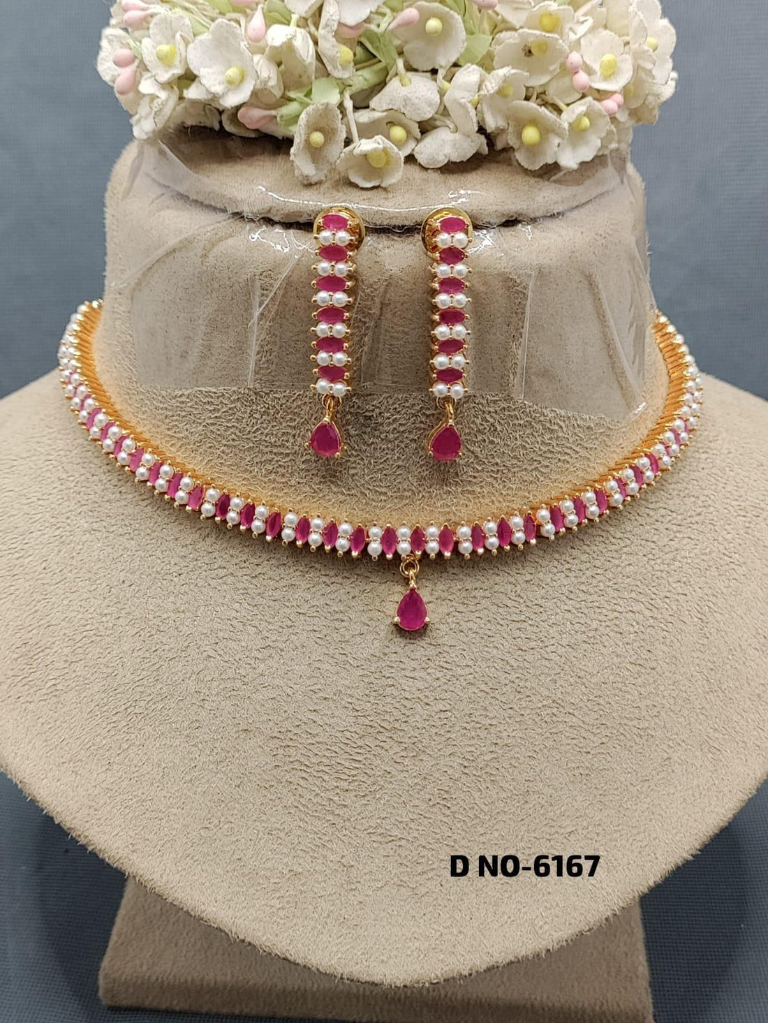 Golden Pearl Necklace Set Sku-6167 D3 - rchiecreation