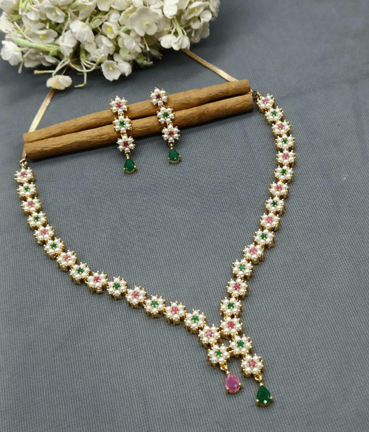 Golden Pearl Necklace Set Sku- 6169 D3 - rchiecreation