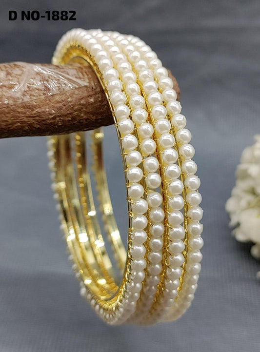 High Quality Pearl Women Golden Bangles Sku- 1882 F3 - rchiecreation